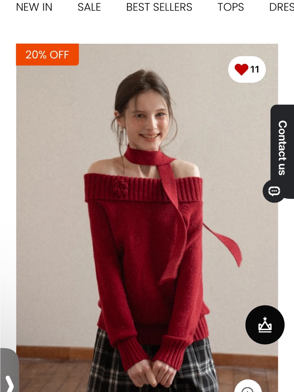 Women's Off-the-Shoulder Red Knit Sweater with Neck Tie